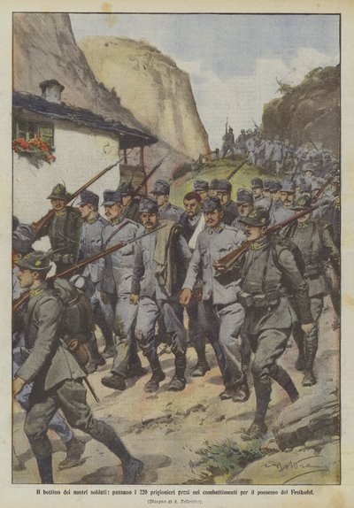 Le butin de nos soldats, 220 prisonniers capturés lors des combats pour la possession du Freikofel - Achille Beltrame