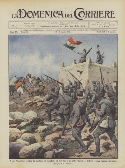 Le col Maddalena hisse le drapeau sur le marabout de Sidi Aziz au cri de Savoie! - Achille Beltrame