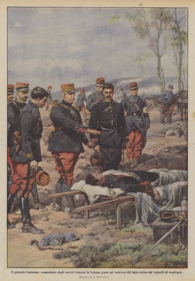 Le général Castelnau, commandant des armées françaises en Lorraine, jurant sur le cadavre de son fils - Achille Beltrame