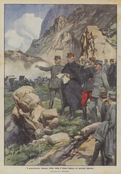 Le généralissime français Joffre visite le front italien avec le général Cadorna - Achille Beltrame