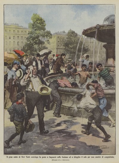 La grande chaleur de New York oblige les gens à se baigner dans les fontaines et à fuir le soleil pour ? - Achille Beltrame