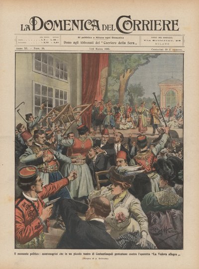 Le moment politique, des Monténégrins qui protestent dans un petit théâtre de Constantinople - Achille Beltrame