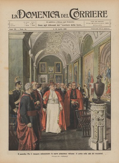 Le pape Pie X inaugure solennellement la nouvelle pinacothèque vaticane, le cortège dans la salle des trois-cents - Achille Beltrame