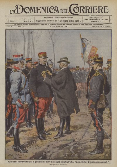 Le président Poincaré remet au généralissime Joffre la médaille militaire pour bravoure - Achille Beltrame