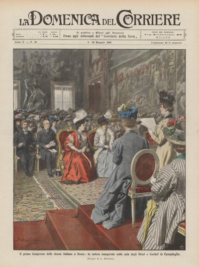Le premier Congrès des femmes italiennes à Rome, la séance inaugurale dans la salle des Horaces - Achille Beltrame
