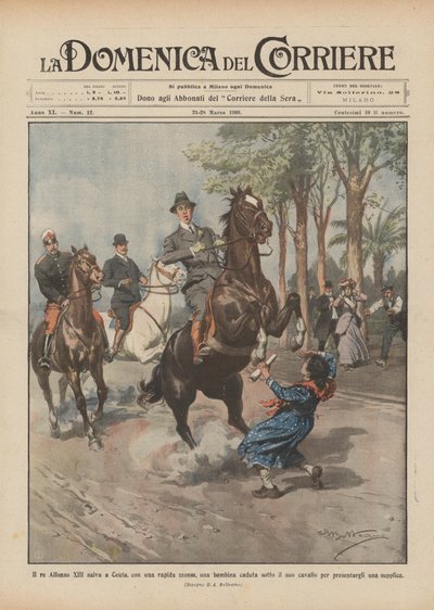 Le roi Alphonse XIII sauve à Ceuta, par un mouvement rapide, une petite fille tombée sous son cheval - Achille Beltrame