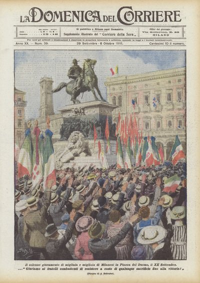 Le serment solennel de milliers de Milanais sur la Piazza del Duomo, le 20 septembre - Achille Beltrame