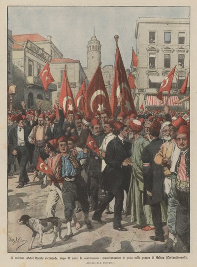 Le sultan Abdul Hamid rétablit la constitution après 32 ans, manifestations de joie - Achille Beltrame