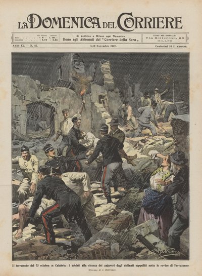 Le tremblement de terre du 23 octobre en Calabre, les soldats à la recherche des cadavres des habitants - Achille Beltrame