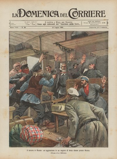 La terreur en Russie, une agression dans un wagon de troisième classe près de Moscou - Achille Beltrame