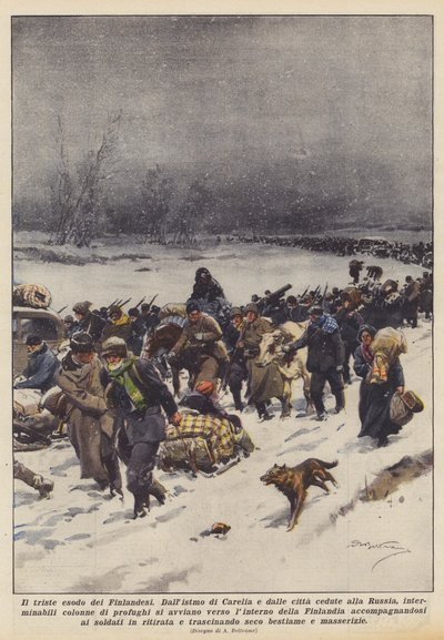 Le triste exode des Finlandais - Achille Beltrame