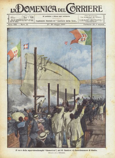 Le lancement du super-dreadnought Caracciolo, au Chantier naval de Castellammare di Stabia - Achille Beltrame