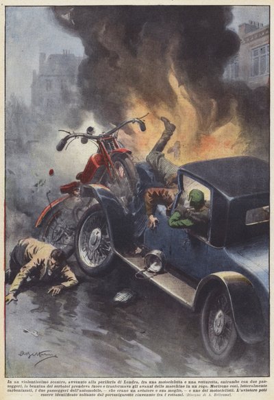 Dans un violent affrontement, survenu à la périphérie de Londres, entre une motocyclette et une - Achille Beltrame