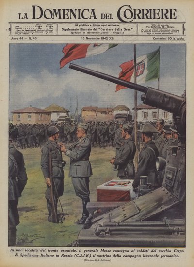 Dans une Localité du Front Oriental, le Général Messe Remet aux Soldats du Vieux Corps ? - Achille Beltrame