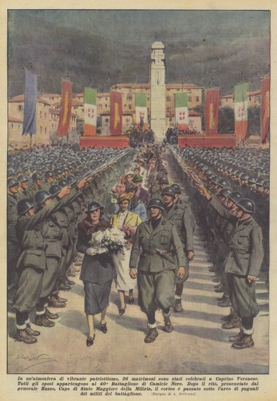 Dans une atmosphère de patriotisme vibrant, 26 mariages ont été célébrés à Caprino Veronese - Achille Beltrame