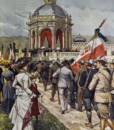 Inauguration du IVe concours de tir au polygone de Farnesina, Rome, Italie, illustration par Achille Beltrame de La Domenica del Corriere, 25 mai - Achille Beltrame