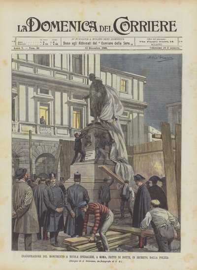 Inauguration du monument à Nicola Spedalieri, à Rome, réalisée de nuit, en secret, par la police - Achille Beltrame