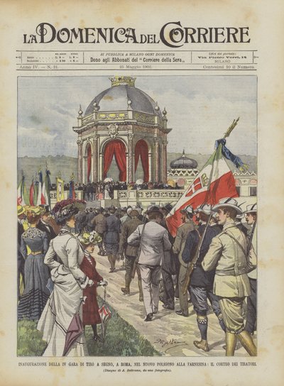 Inauguration de la IVe compétition de tir à Rome, au nouveau polygone de la Farnesina, le cortège des tireurs - Achille Beltrame