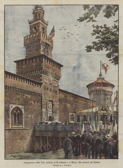 Inauguration de la Tour dédiée au Roi Umberto I, à Milan, en présence des Souverains - Achille Beltrame