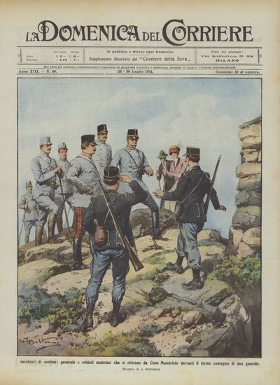 Incidents frontaliers, général et soldats autrichiens se retirant de Cima Mandriolo devant ? - Achille Beltrame