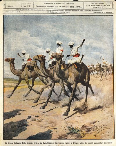 Troupes indigènes de la colonie érythréenne en Tripolitaine, illustrateur Achille Beltrame, de La Domenica del Corriere, 25 février 1912 - Achille Beltrame