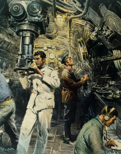 Intérieur de sous-marin, par Achille Beltrame, illustration de La Domenica del Corriere, 28 décembre - Achille Beltrame