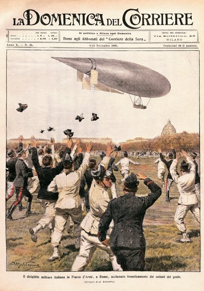 Vol du dirigeable piloté par Crocco et Ricaldoni à Rome, le 31 octobre - Achille Beltrame