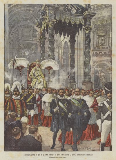 Le couronnement de Pie X à Saint-Pierre, le pape donne la première bénédiction publique - Achille Beltrame