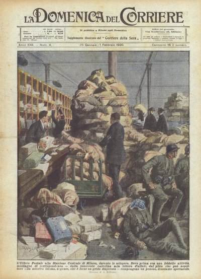 Le bureau de poste à la gare centrale de Milan, pendant la grève - Achille Beltrame