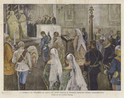 La cérémonie du serment de fidélité du nouveau tsarévitch, le grand-duc héritier Michel Alexandrovitch - Achille Beltrame