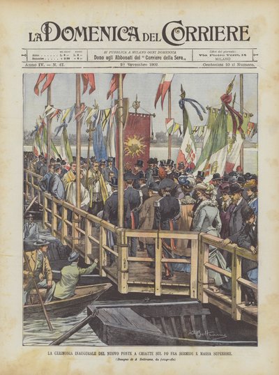 La cérémonie inaugurale du nouveau pont à bateaux sur le Pô entre Sermide et Massa Superiore - Achille Beltrame