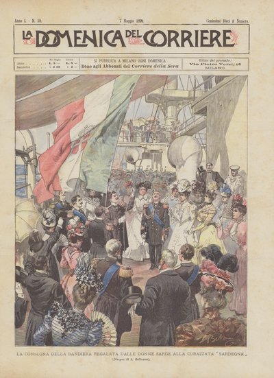 La remise du drapeau offert par les femmes sardes au cuirassé Sardaigne - Achille Beltrame