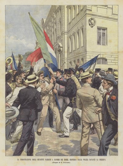 La manifestation des étudiants parisiens en faveur des Boers, dispersée par la police devant la Sorbonne - Achille Beltrame