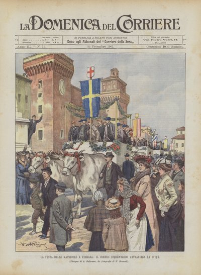 La fête des étudiants à Ferrare, le cortège étudiant traverse la ville - Achille Beltrame