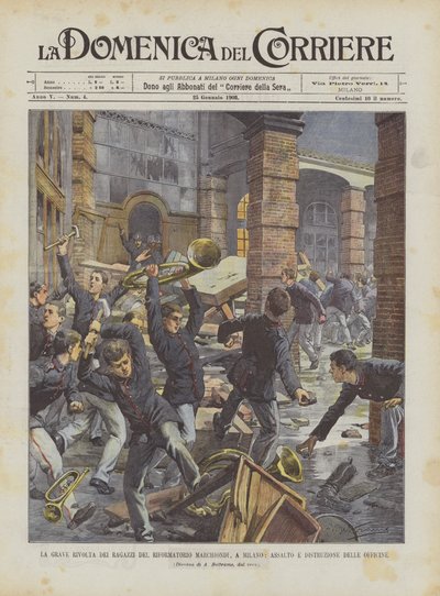 La grave révolte des garçons du réformatoire Marchiondi, à Milan, assaut et destruction des ateliers - Achille Beltrame