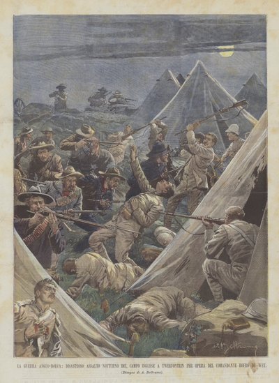 La guerre anglo-boer, désastreuse attaque nocturne du camp anglais à Tweefontein - Achille Beltrame