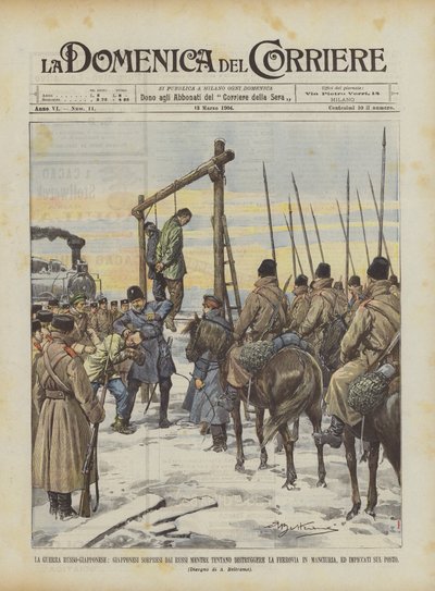 La guerre russo-japonaise, Japonais surpris par les Russes en tentant de détruire le chemin de fer - Achille Beltrame