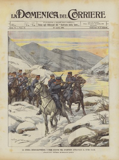 La guerre russo-japonaise, les premiers affrontements entre avant-postes à travers la rivière Ya-lu - Achille Beltrame