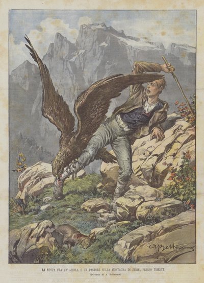 La lutte entre un aigle et un berger sur la montagne de Zerie, près de Trieste - Achille Beltrame