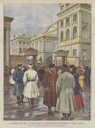 La maladie du tsar, la foule devant le palais impérial de Saint-Pétersbourg en attente de nouvelles - Achille Beltrame