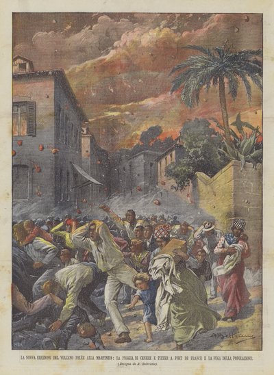 La nouvelle éruption du volcan Pelée en Martinique, la pluie de cendres et de pierres à Fort-de-France - Achille Beltrame