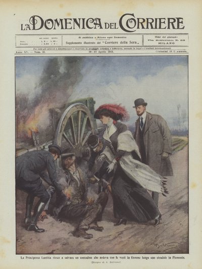 La princesse Laetitia sauve un paysan dont les vêtements étaient en feu - Achille Beltrame