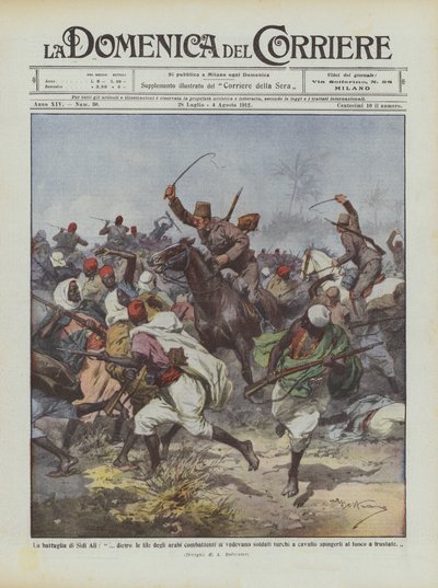 La bataille de Sidi Ali, derrière les rangs des combattants arabes on voyait des soldats turcs - Achille Beltrame