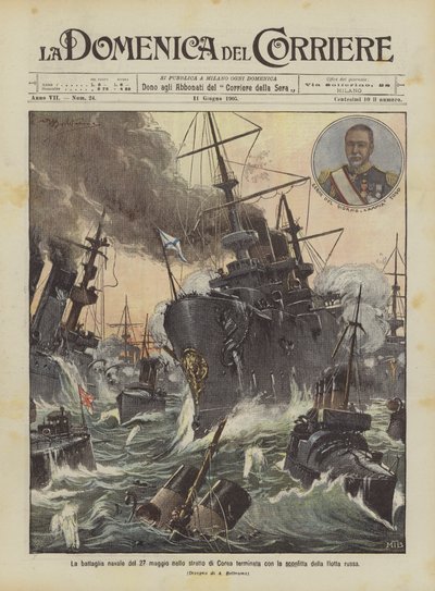 La bataille navale du 27 mai dans le détroit de Corée terminée par la défaite de la flotte russe - Achille Beltrame