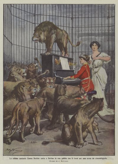 La célèbre chanteuse Emma Destinn chante à Berlin dans une cage avec 14 lions pour une scène de cinéma - Achille Beltrame