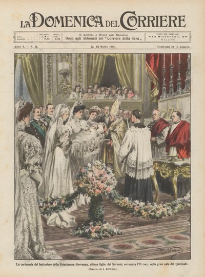 La cérémonie du baptême de la princesse Giovanna, dernière fille des souverains, le 11 - Achille Beltrame