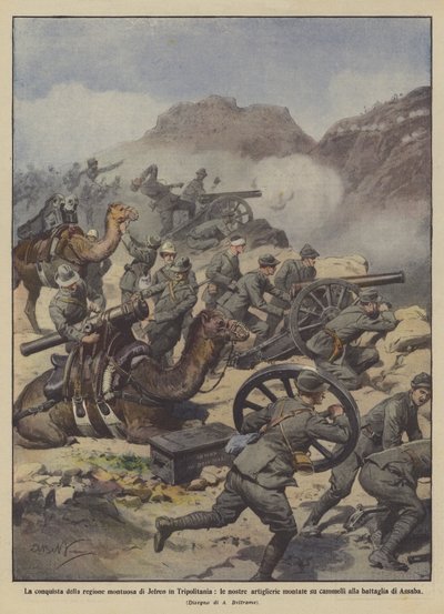 La conquête de la région montagneuse de Jefren en Tripolitaine, nos artilleries montées - Achille Beltrame