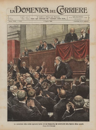 La conversion de la rente approuvée en trois heures par le Parlement, les acclamations de la Chambre pour Luzzatti - Achille Beltrame