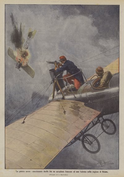 Guerre aérienne, duel émouvant entre un avion français et un avion allemand dans la région de Reims - Achille Beltrame