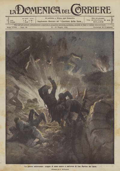 La guerre souterraine, explosion de nos mines au sud-ouest de San Martino del Carso - Achille Beltrame